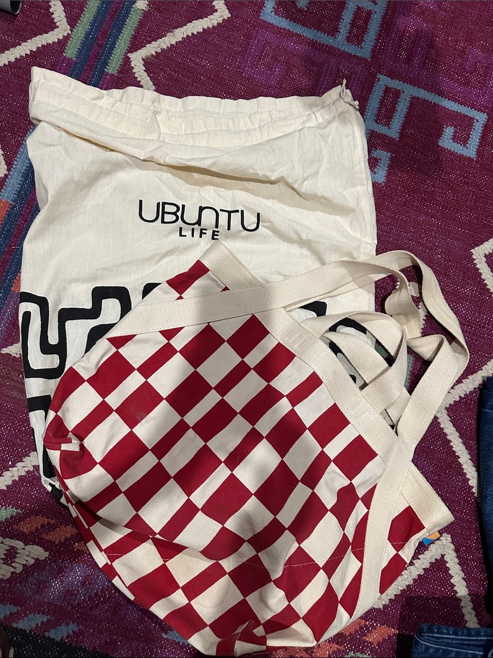 Ubuntu Life Canvas Tote - Red & Cream Checkerboard